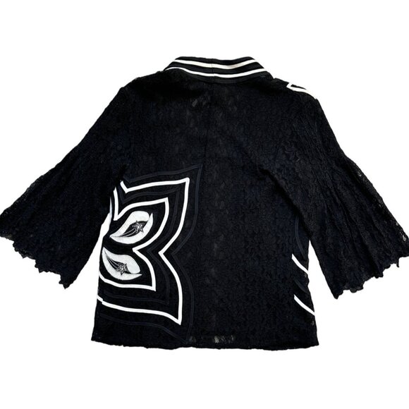 Vintage Obsedia Womens Black & White Lace Jacket With Embroidered Stars - Picture 2 of 10
